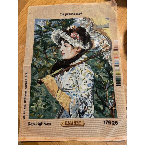 VTG 1976 Needlepoint Canvas Spring Study of Jeanne Demarsy by Edouard Manet - Picture 1 of 6